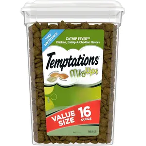 Temptations MixUps Catnip Fever Flavor Crunchy and Soft Cat Treats, 16 oz. Tub