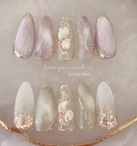 Crystal Stone Press-On Nails / Amethyst Marble Nails / Handmade Gel Nails / Faux Acrylic Nails / Iridescent Glitter Nails