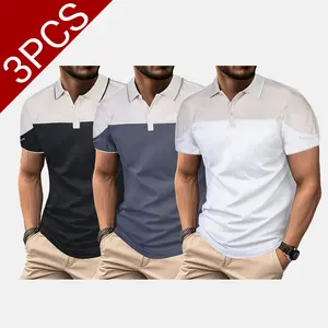 Summer Lapel POLO Shirt for Young and Middle-aged Men's Casual Short-Sleeved Color Block Large Size T-Shirt Casual Sports Short-Sleeved Men's Top vacation style