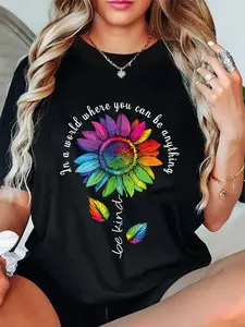 100% Cotton LGBTQ Rainbow Sunflower Be Kind Gay Love Pride Flower T-Shirt