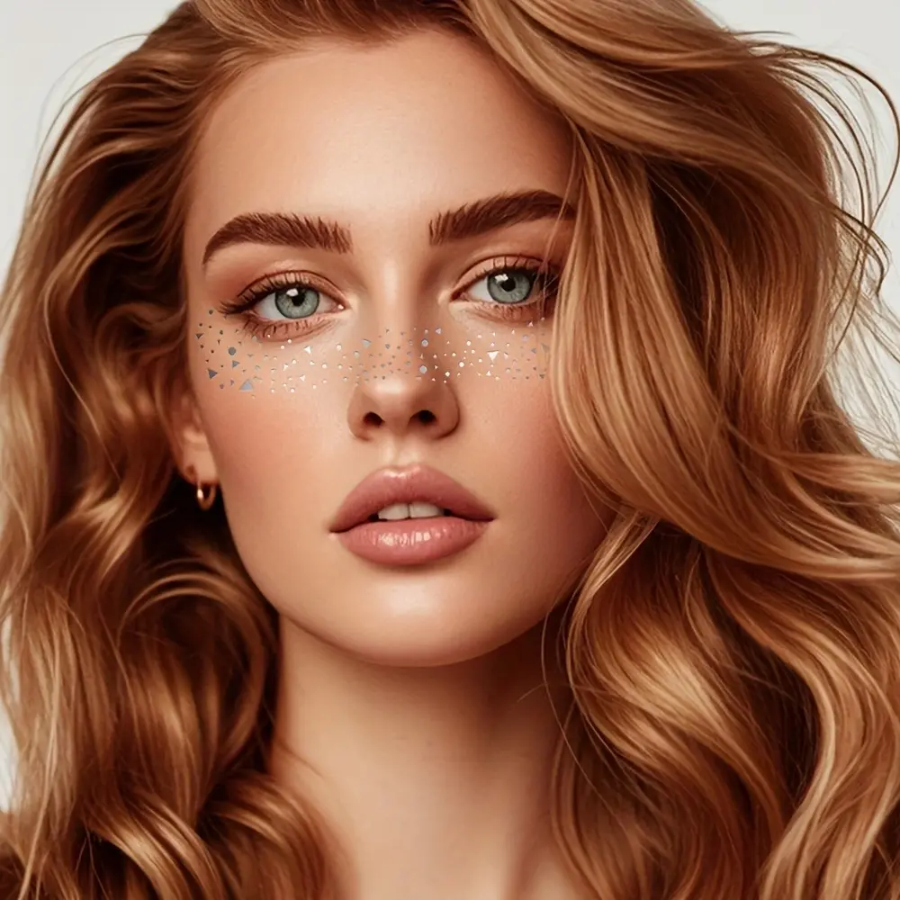 6pcs Set, New European and American Hot Silvery Freckle Stickers, Hot Silvery Freckle Makeup Stickers with A High-end European and American Metallic Face Makeup, Costume Party, Glitter Freckles Face Tattoo, Glitter Face Tattoos