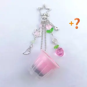 Japanese Pudding Keychain Y2K Heisei Retro Aesthetic Beaded Resin Alloy Charm Super Lightweight Kawaii Accessory with Cute Pastel Colors and Playful Beaded Accents