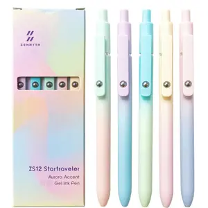 5pcs/set Zan Shi Leihang Aurora Gradient Click Pens, Retractable Gel Pens, Low Center High Aesthetic, Low Center Design 0.7mm Thick Ink Pen, Writing Brush, Retractable Clicker Pens