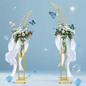 1 set golden metal wedding arch bracket, curved arch rear movable wedding arch, easy to assemble, metal balloon arch, Balloon Arch Backdrop, for wedding ceremony, proposal ceremony, bride shower, engagement party, celebration event, outdoor gard