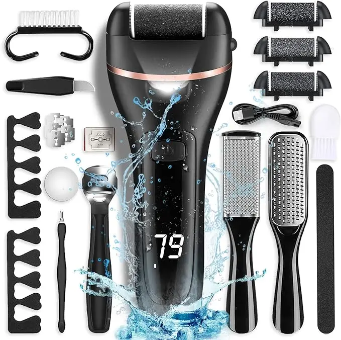 13-in-1 Professional Pedicure Tools Foot Care Kit, Foot Scrubber Electric Feet File Pedi for Hard Cracked Dry Dead Skin, 3 Rollers, 2 Speed, Battery Display (Black) Manicure Nail Nail Care Cutics Nail Art