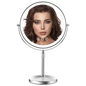 9" Large Lighted Makeup Mirror, 1X/10X Magnifying Makeup Mirror with 3 Colors Dimmable Lightning, 80 LED Lights, 360°Rotation Double Sided Standing Vanity Mirror