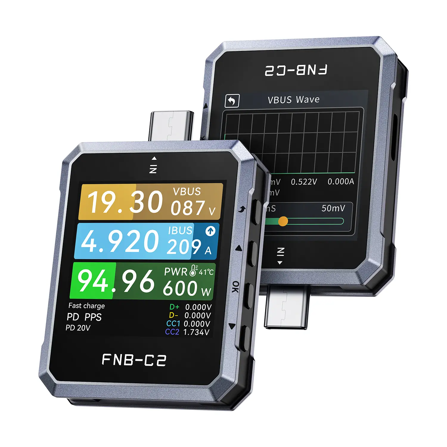 FNIRSI FNB-C2 Type-C LCD Electronic Digital Power Meter - 0-240W PD3.1 Support, QC5.0 Fast Charging Analyzer with 1.54-inch TFT LCD Display, 240×240 Ultra-High Resolution for Charger Testing