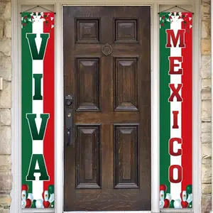 2 Piece Mexico Independence Day Banner, Vibrant Mexican Flag Colors, Mexico Text and Eagle/cactus Logo, Durable Polyester Material