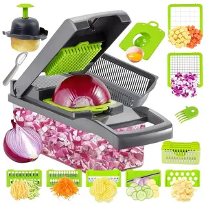 Multifunctional 16 in 1 Food Chopper, 1 Set Manual Vegetable Cutter with Container, Household Vegetable Cutting Slicer, Kitchen Gadgets, Kitchen Accessories, Vegetable Fruit Cutter, Durable Vegetable Slicer,new deal