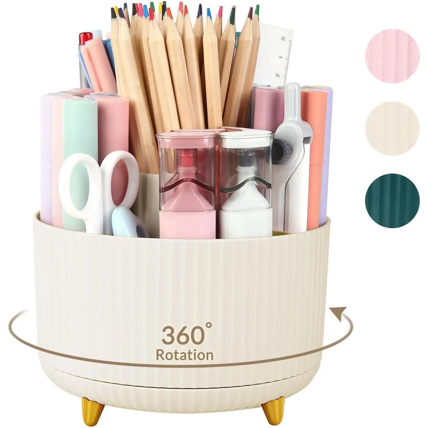 360 Rotating Plastic Desk Pen Organizer with 5 Slots, Dual-Purpose Art  Pencil Cup for Office, School,