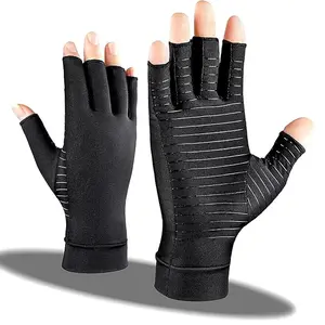 Copper Fiber Wrist Compression Gloves Adjustable Strap, Non-Slip Grip Sports Typing Gloves, Palm Support Carpal Tunnel Relief
