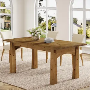 Tribewood 63-Inch Solid Wood Dining Table for 4-6 People, Farmhouse Style for Kitchen & Dining Room with Rich Grain