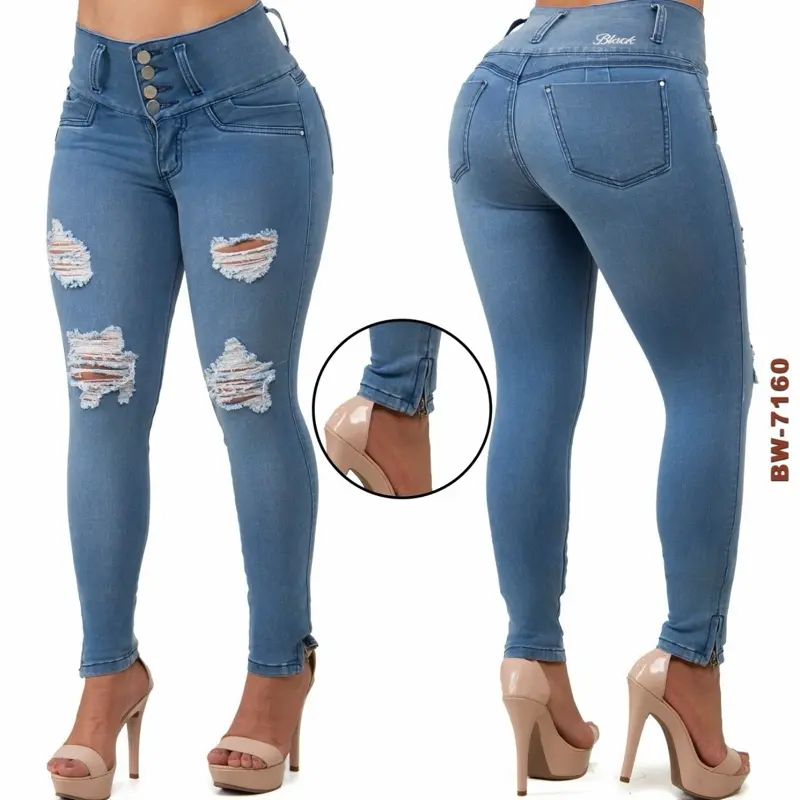 Women's B7160 Colombian Luxury Comfortable Everyday Jeans, Blue Lady's Elegant Bottom Wear