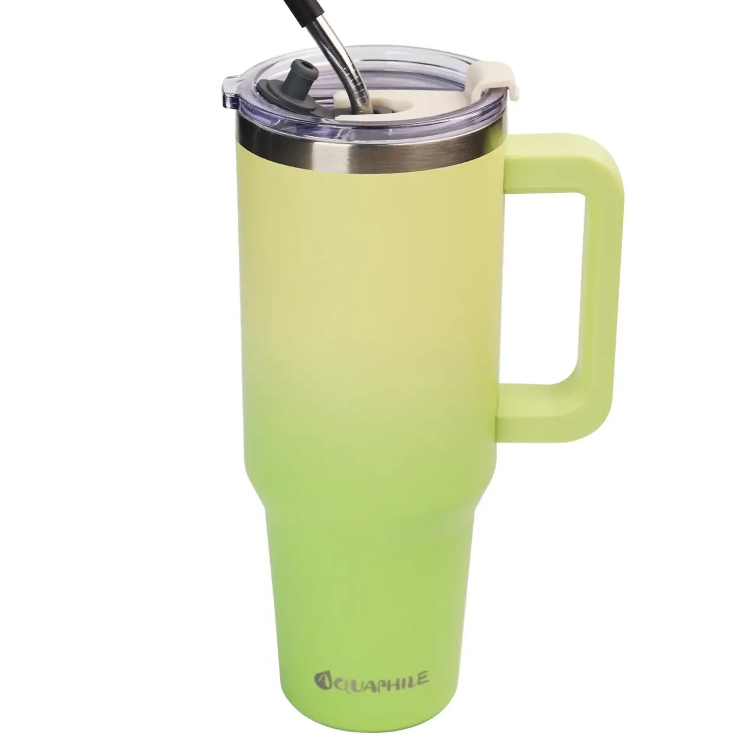 AQUAPHILE 40 oz Insulated Tumbler with Leak-proof Lid & Straw, Lime Green, Double Wall Vacuum Insulation, Easy-Grip Handle, BPA-Free Plastic, Perfect for Travel & Daily Use