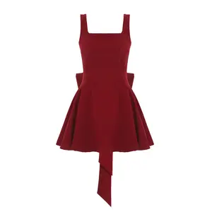 Red Retro Velvet Dress for Women Woven 100% Polyester Perfect for Holidays Lightweight 0.34KG