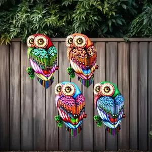Colorful Animal Design Owl Design Wall Art, 4 Counts/set Iron Pendulum Decor, Outdoor Fence Art Decoration, Home Decor Accessory, Ideal Gift for Family, Home