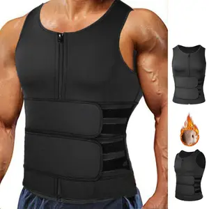 Menswear Neoprene Sweat Sauna Suits Zipper Waist Trainer Vest Sports Fitness Workout Tank Tops Gym Shirts Trimmer Body Shaper Shapewear Athletic Activewear X Type Upgraded Wider Design Workmanship Compression & Support For Everyday Wear Workwear Soft