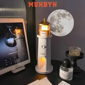 【MUNBYN Moon Lamp Projector Night Light】Wireless Portable Moon Lighthouse Lamp with Remote Control, Moon Light Galaxy Projector Rechargeable LED Aesthetic Table Lamp for Kids, Children