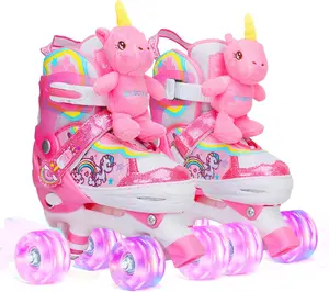 Unicorn Doll Kids Toddler Roller Skates for Girls,WESKIFAN Quad Skating Shoes with Shiny Light up Wheels&Adjustable Sizes Beginners rollerskates for Birthday Xmas Gifts,Patines para Niñas Niños Lightweight Scooter Personalized Riding