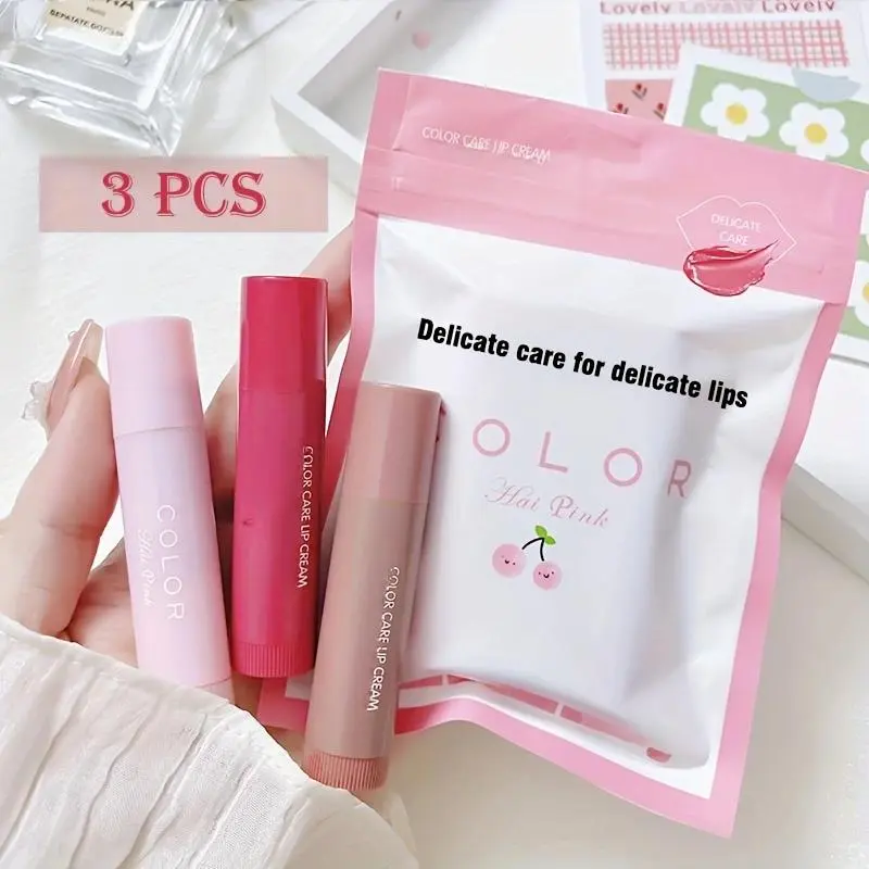 3-Piece Moisturizing Hydrating Lipstick Set, Long-Lasting Hydration & Color Boost, Gloss, Brighten Lip Line, Versatile Girl Lip Balm