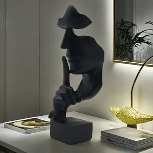 Modern Black Resin Abstract Face Sculpture Collectible Doll Versatile Home Decor for Living Room Wine Cabinet Perfect Gift for Parties Festivals Decorative Sculptures