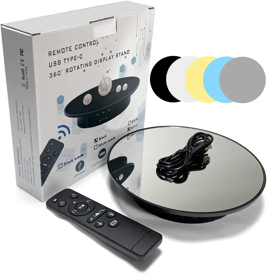 360 Degree Rotating Display Stand with Remote Control USB Power Supply 5 PVC Backgrounds for Photography Product Shows QM0104712