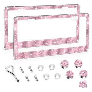 Sparkling Diamond License Plate Frame, Number Plate, Stainless Steel Car Accessories, Vehicle, Universal Fit for Us Canada Mexico, Fashionable Car Decorations