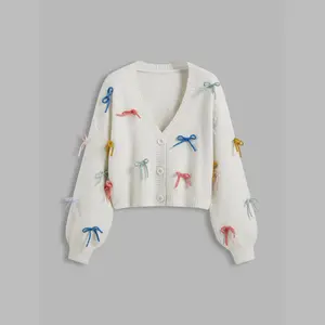 Cider [size 2-26] Knit V-neck Bowknot Button Cardigan