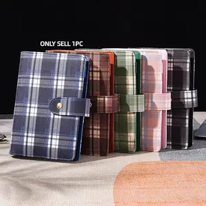 Canvas Plaid Snap Series A6 Binder Budget Notebook, Macaron Notebook, Canvas Plaid Snap PU Leather Binder, Cash Journal, Checkered Binder