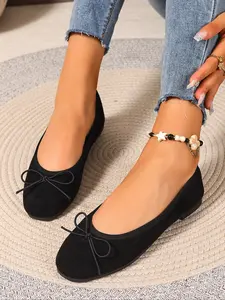 Women's Fashion Bow Mary Jane Flat Shoes Ballet Flats, Comfortable Lightweight Walking Shoes, Casual Textile Sneakers for Daily Wear