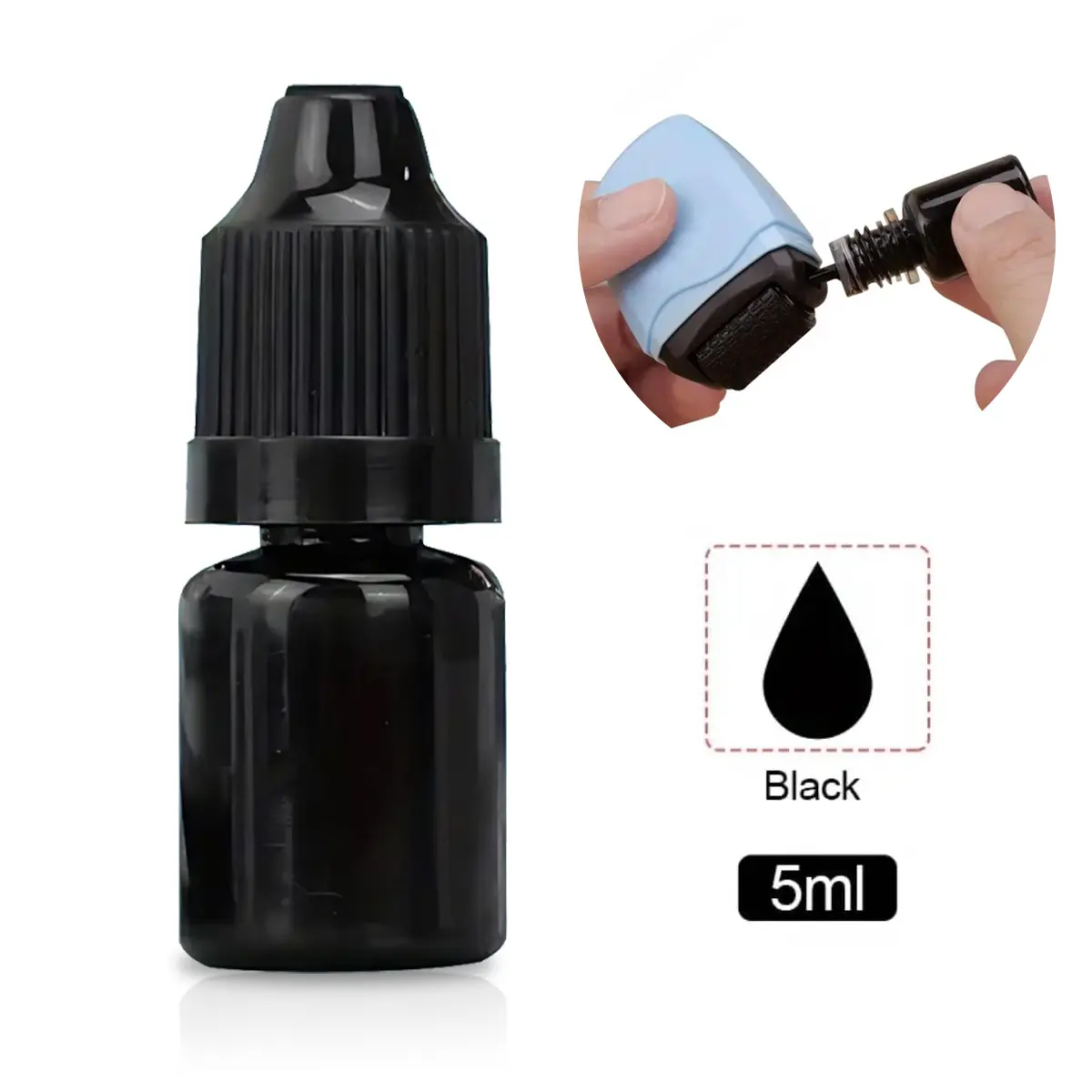 5ml Black Refill Ink Bottle for Identity Theft Protection Roller Stamp, Privacy Confidential Address Blocker - Compatible with Stamps for Bills, Receipts, Mail, Invoices, Office Documents, Sensitive Data