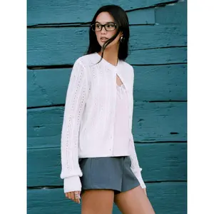 Cider Cable Knit Round Neckline Hollow Out Cardigan Dealsforyou