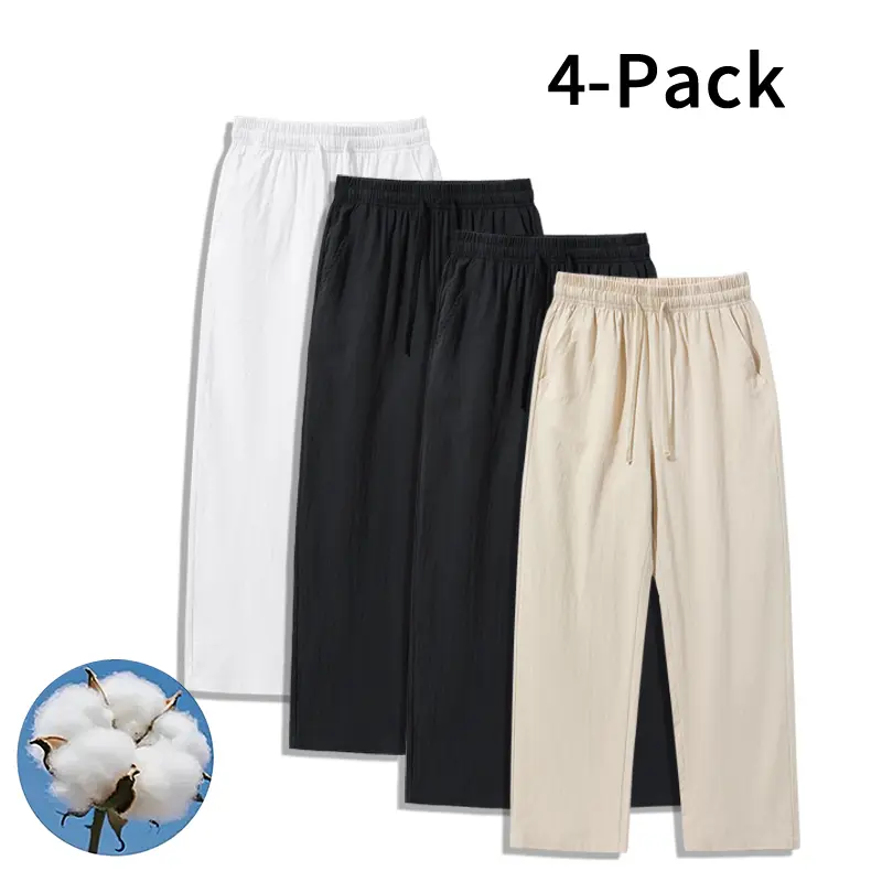 4-Pack Essential Cotton Linen Pants – High-Waisted Wide-Leg Drawstring Pants for Summer and Spring (Optional 4-Pack and 2-Pack),clothes for back to school,first day of school outfits