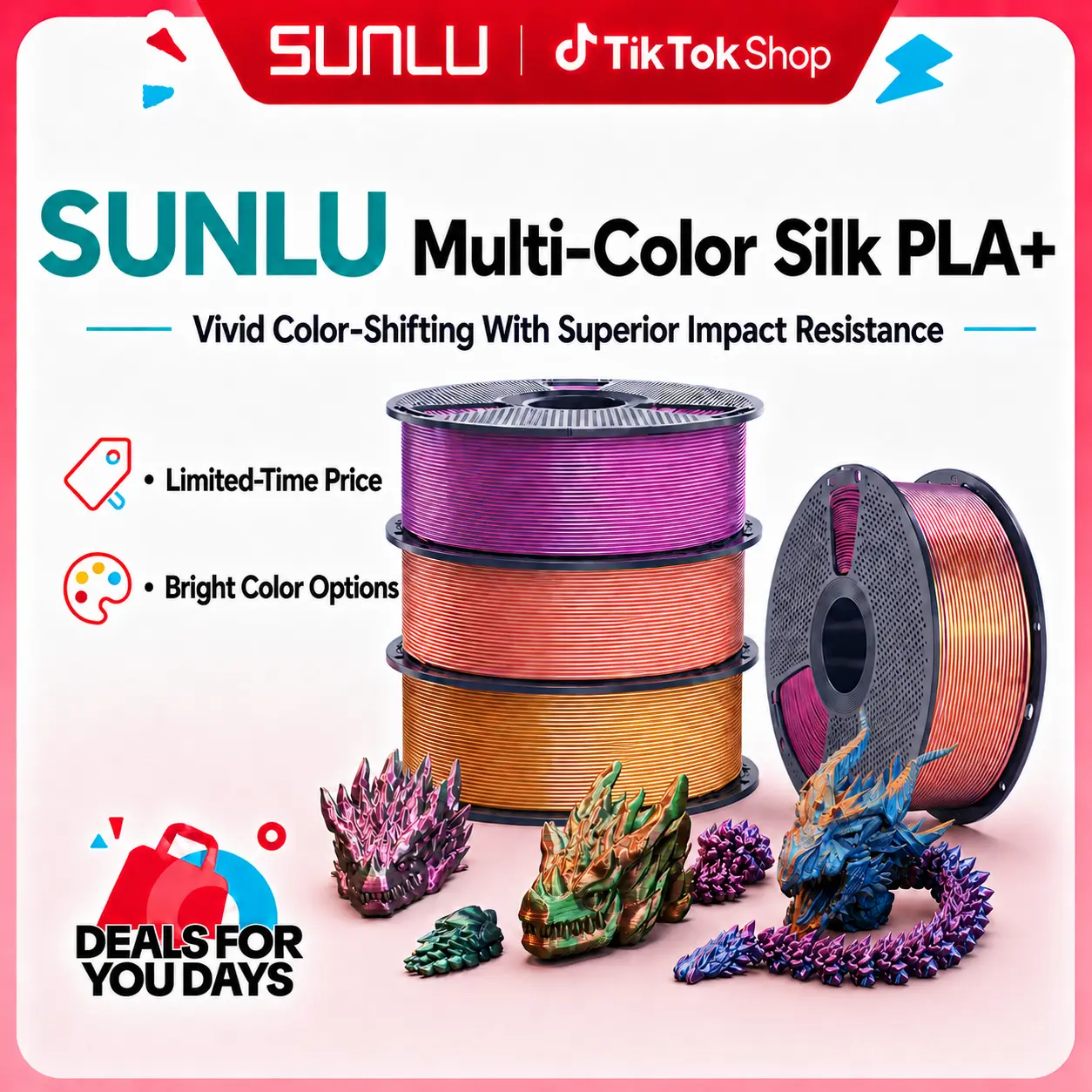 Dual-Color,Triple-Color,Four-Color 1KG/3KG Bundle/6KG Bundle 1.75mm SILK Filament Bundle Compatible with 99% 3D printers-6737 tiktokshopbacktoschool