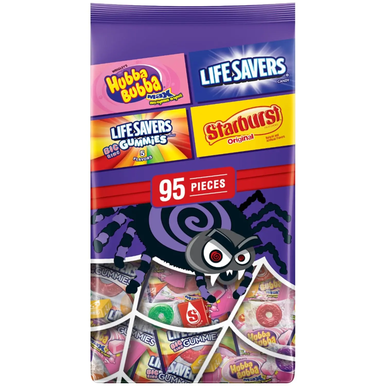 Starburst, Life Savers, Hubba Bubba & Life Savers Gummies Halloween Candy Mix, Assorted Chewy, Bubble Gum, and Hard Candy Individually Wrapped, 95 Ct Variety Bulk Bag