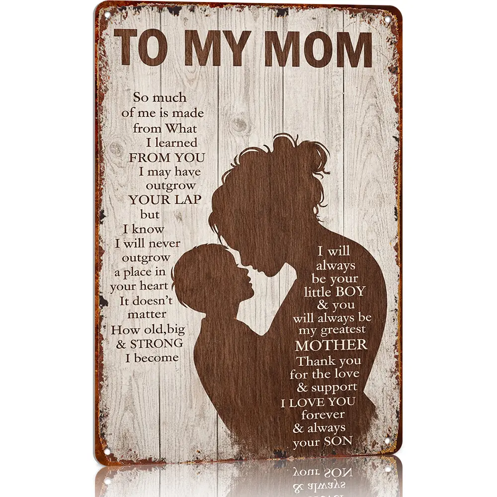 To My Mom Hanging Aluminium Metal Sign, Vintage Home Wall Decor, Mother's Day & Birthday Gift from Son for Kitchen, Nostalgic Home Signs, Rustic Home Signs