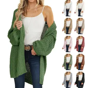 Imily Bela Womens Cardigan Solid Color Long Sleeve Open Front Chunky Knit Sweater Outwear