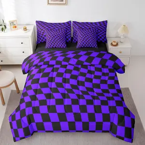 Checkerboard Comforter Set,- 7 Pieces,Geometric Plaid All Season Reversible Bed in a Bag,Abstract Art Bedding Set