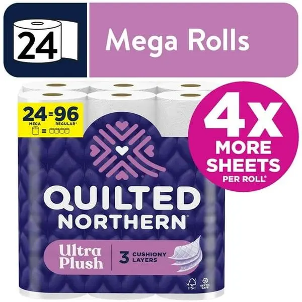 Quilted Northern Ultra Plush 3-Ply Toilet Paper, 30 Mega Rolls, 255 Sheets per Roll