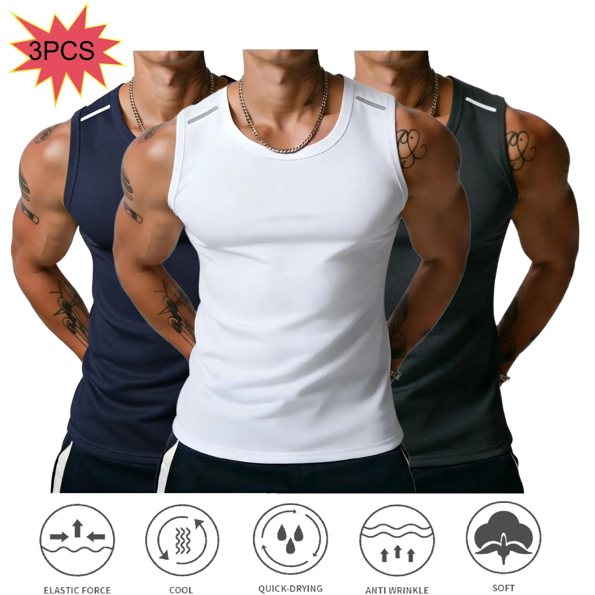 Dark navy blue + white + dark gray