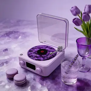 Cute Vinyl-Style Bluetooth Speaker with Soft Ambient Light, Relaxing Sleep Sounds, Cozy Nightstand Bedroom Decor Gift for Her