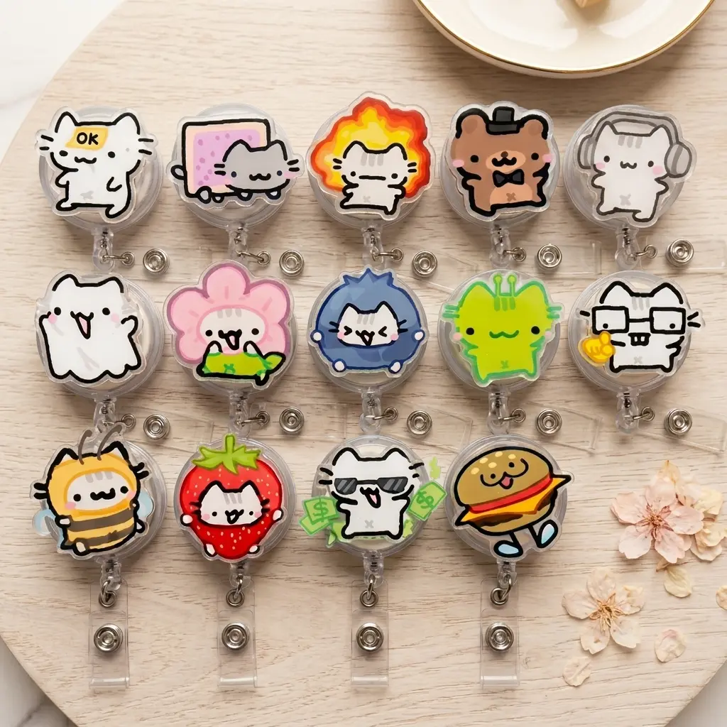 Meme Cat Nurse Badge Reel, Cute Animal Retractable ID Holder, Acrylic Funny Kitten Name Tag Clip, Gifts for Colleagues Work