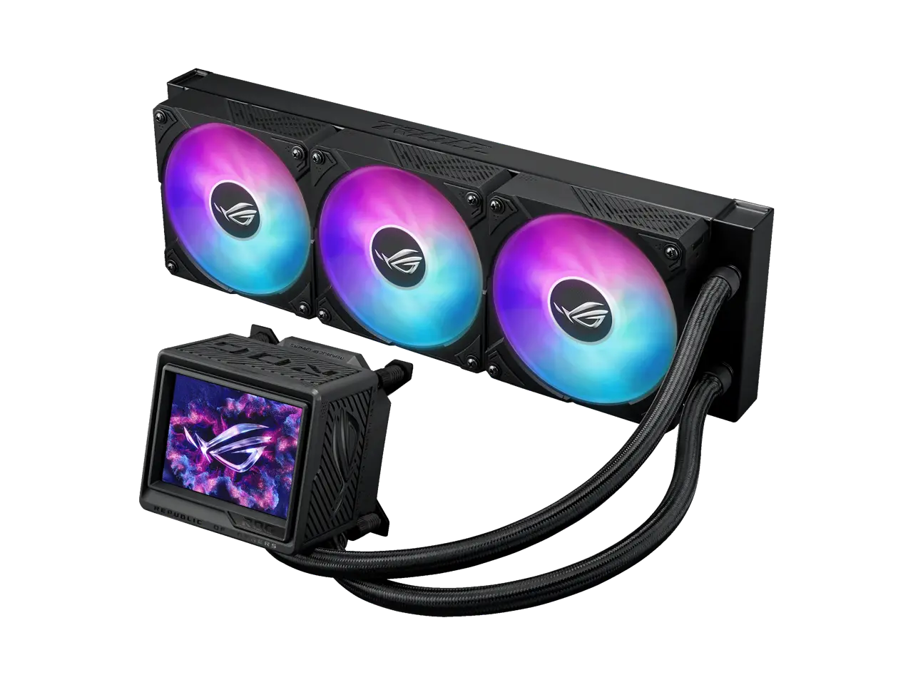 ASUS ROG RYUYJIN III 360 ARGB EXTREME all-in-one AIO CPU liquid cooler, AMD Ryzen 9000 & Intel® Core™ Ultra Ready, Asetek Gen8 V2 pump; high airflow & static pressure magnetic fans; customizable 3.5" LCD