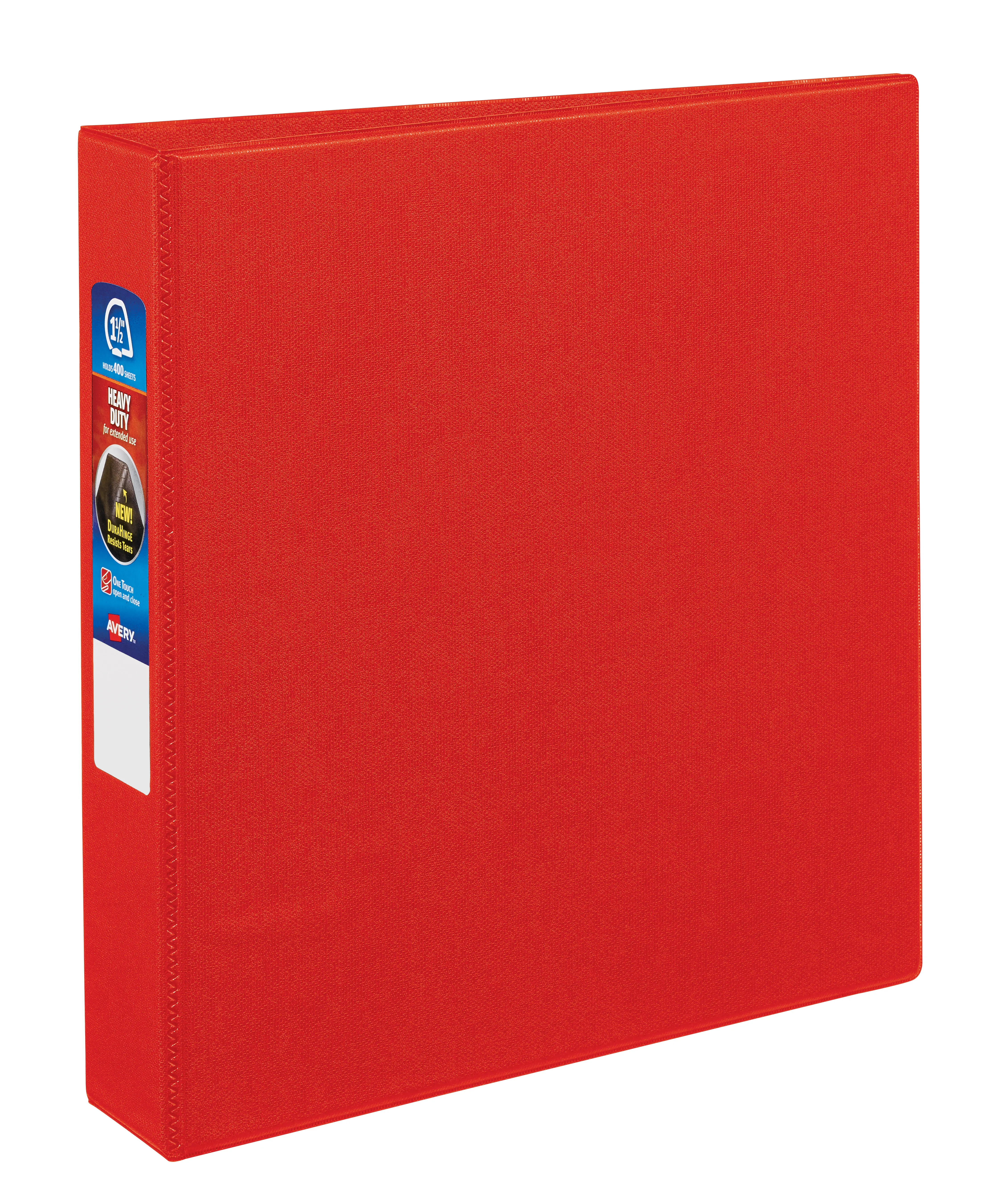 Avery Heavy-Duty Binder, 1-1/2" One-Touch Rings, 400-Sheet Capacity, DuraHinge, Red (79585)
