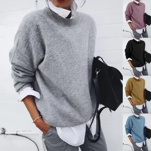 2025 Winter New Long Pullover Women'S Solid Color Knitted Cashmere Everyday Fashion Sweater Tops Casual