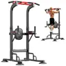 Soges Heavy Duty Power Tower Pull Up Bar Dip Station 66-94 Inches Height Adjustable, Free Standing Multifunctional Exercise Machine for Home Gym, Fitness Workout Strength Training Pullup Stand, 330 LBS Capacity, Black/Red Color