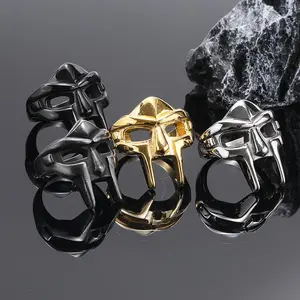 Retro Holloween Spartan Gladiator Mask Ring Adjustable Hip-Hop Rap Villain Jewelry Gift, Men's Decor jewelry Gift