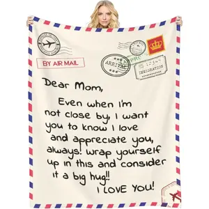 Mother's Day Throw Blankets Anniversary Birthday Gift for Mom from Daughter Son, Dear Mom Blanket for Mother's Day, Super Soft Flannel Throw Blankets for Christmas Valentines Day for Bed Couch(50x60)