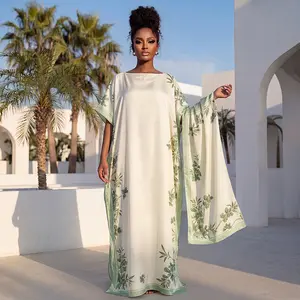 Boho Floral Print Caftan Dress with Matching Scarf - One Size, Perfect for Beach & Everyday!