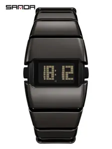 Sanda Retro Men's Watch, Unique Trendy Tech Style Y2K Electronic Watch, Sleep Tracking Student Watch, Fashionable Timepiece, Quartz Digital Watch